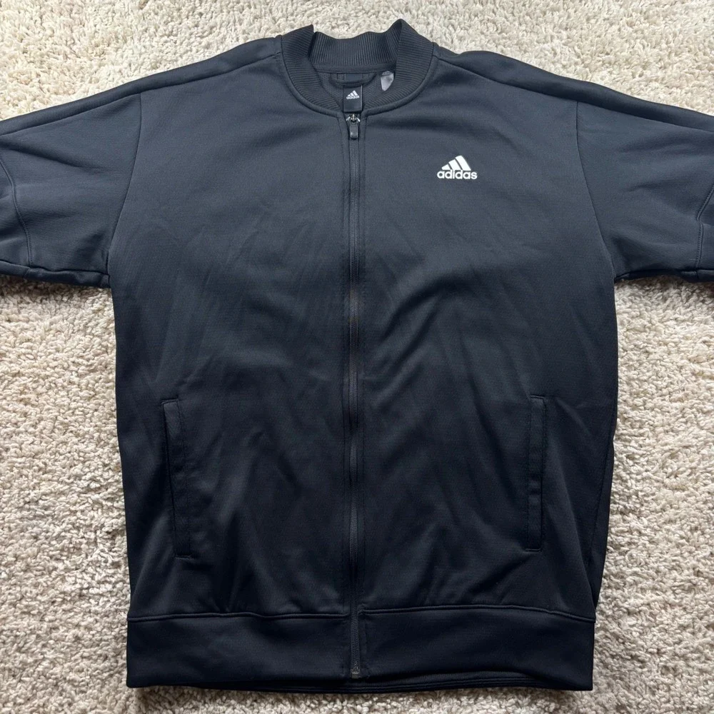 Adidas Mens Track Jacket Size L Black Full Zip Bomber Style Soccer Activewear